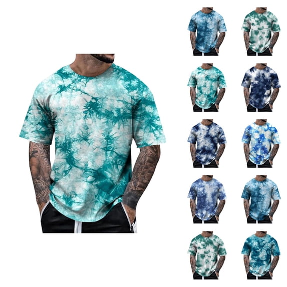 Tie Dye T Shirts for Men 2026 Summer Casual Short Sleeve Crewneck Breathable Tee Shirt