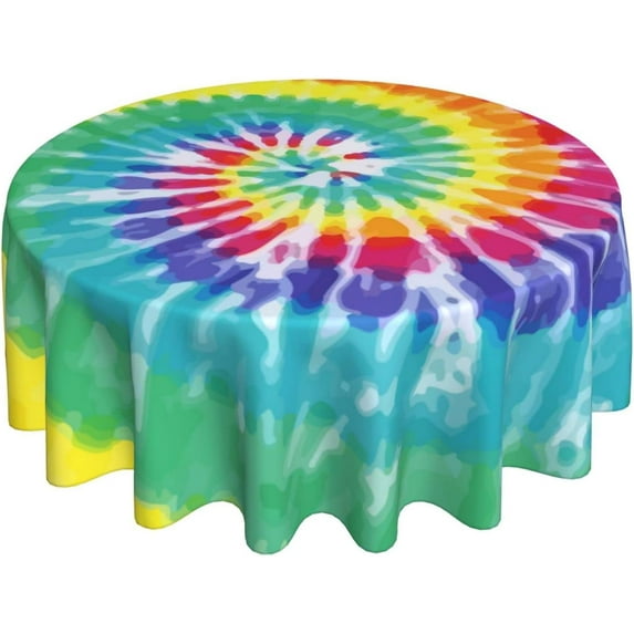 Tie Dye Tablecloth Round 60 Inch Vinyl Spring Rainbow Table Cloths for Parties Waterproof Fabric Tablecloths Decorative for Holiday Home Party Wedding
