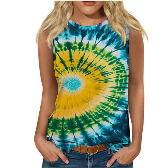 Tie Dye Tank Tops Women Casual Camisole Heart Printed Crewneck T Shirts Sleeveless Blouse Fashion Tunic Tops Funny Colorful Tanks Summer Trendy Clothes Outfit
