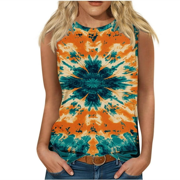 Tie Dye Tank Tops Women Casual Camisole Heart Printed Crewneck T Shirts Sleeveless Blouse Fashion Tunic Tops Funny Colorful Tanks Summer Trendy Clothes Outfit