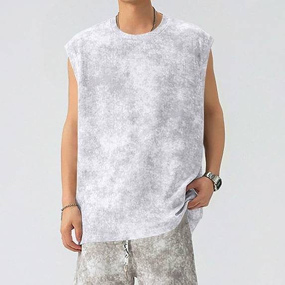 Tie-Dye Tank Tops for Men M-5X Plus Size Big & Tall Cap Sleeve T Shirts Pullover Crewneck Casual Breathable Vintage Going-Out Workout Vets