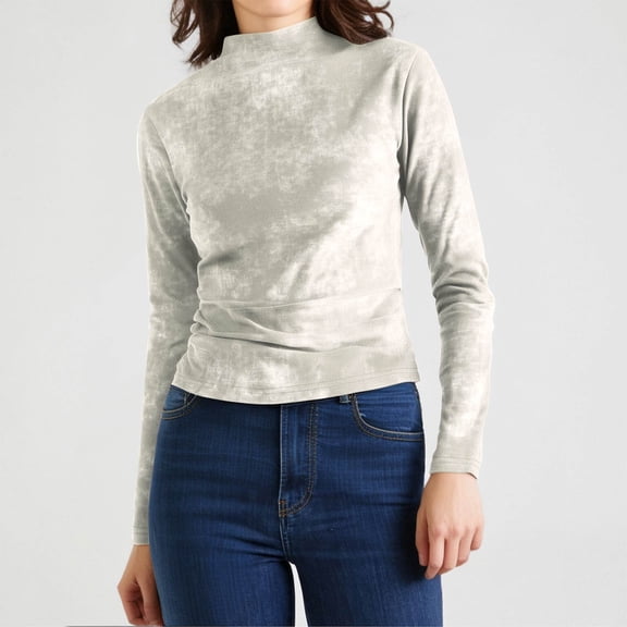 Tie Dye Top for Men Casual Long Sleeve Shirt Dressy Mock Neck Tee for Fall and Winter White S