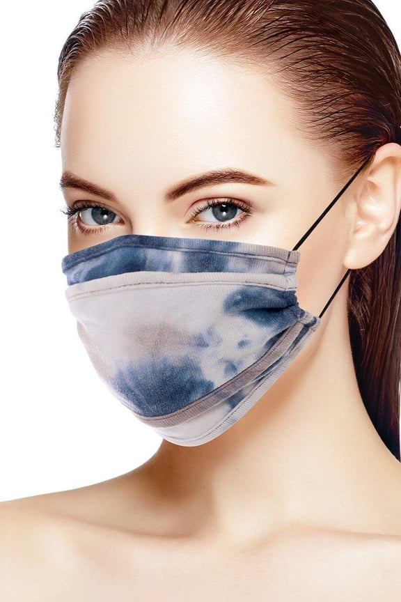 Tie Dye Trifold Reusable Face Mask Taupe/Navy