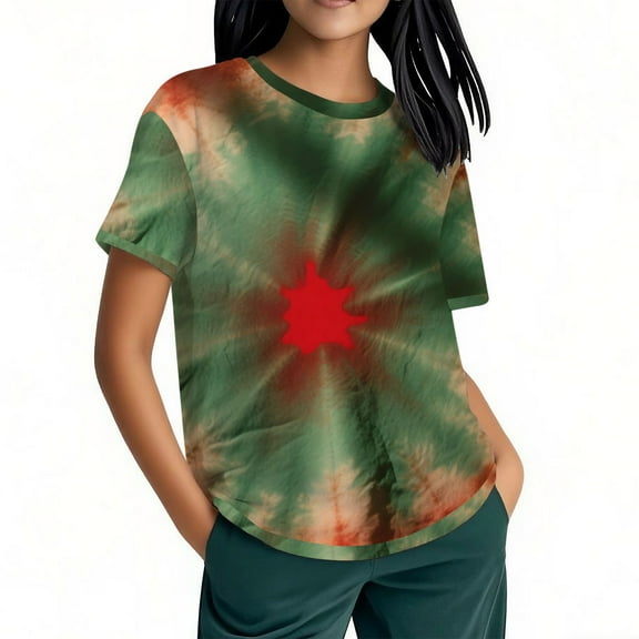 Tie Dye Tshirts for Women Casual Short Sleeve Crew Neck Tunic Top Vintage Graphic Tees Oversized Loose Blouse
