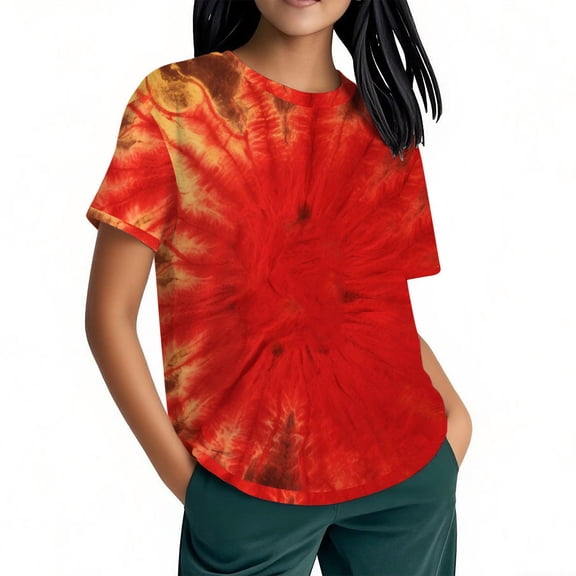 Tie Dye Tshirts for Women Casual Short Sleeve Crew Neck Tunic Top Vintage Graphic Tees Oversized Loose Blouse