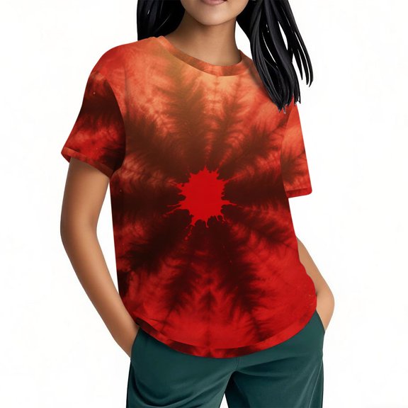 Tie Dye Tshirts for Women Casual Short Sleeve Crew Neck Tunic Top Vintage Graphic Tees Oversized Loose Blouse