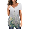 thumbnail image 1 of Tie Dye Tunic Tops for Women Plus Size 22/24 Henley Neck Button Ladies Blouses Clearance Gradient T Shirt Loose Fit Casual Short Sleeve Longline Summer Tee Long Length Pleated Shirts Blouse, 1 of 5