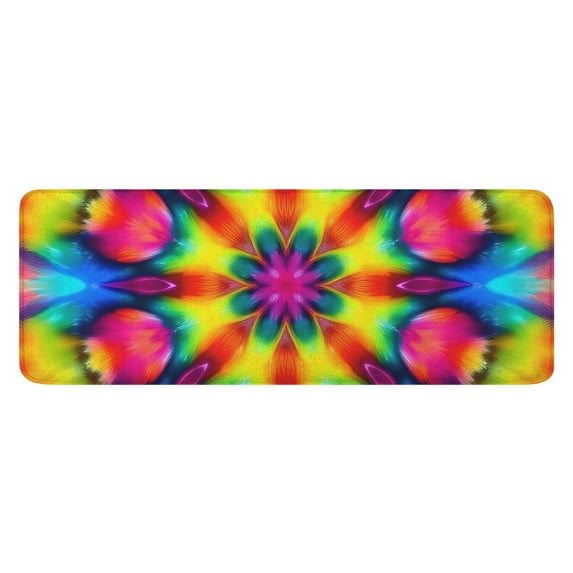 Tie Dye Vivid Petal Mandala Pattern Kitchen Rug Mat,Kitchen Runner Rugs Non Skid Washable,Decorative Kitchen Floor Mats for Kitchen,Sink,Laundry,17"x47.2"