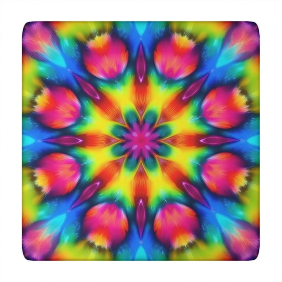 Tie Dye Vivid Petal Mandala Pattern Square Fitted Tablecloth with Elastic Edge,Square Table Cover,Washable Elastic Table Cover for Home Kitchen Party Decor 34"x34"
