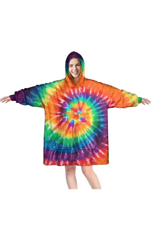Tie Dye Wearable Blanket Hoodies with Sleeves and Huge Pockets-Comfy Super-Warm Blanket Sweatshirts-Men and Women Oversized Blanket Hoodie