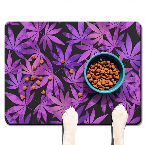Tie Dye Weed Dog Food Mat with Colorful Psychedelic and Rasta Marijuana Leaf Designs – Durable, Non-Slip, Easy Clean Pet Feeding Mat for Weed Aesthetic Style