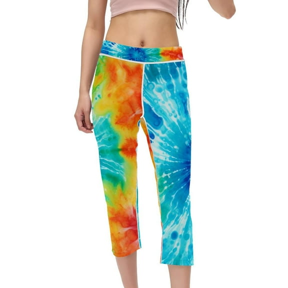 Tie Dye Women Leggings- High Waist Capris Not See-Through Printed Yoga Pants for Running, Fitness, Women Pants