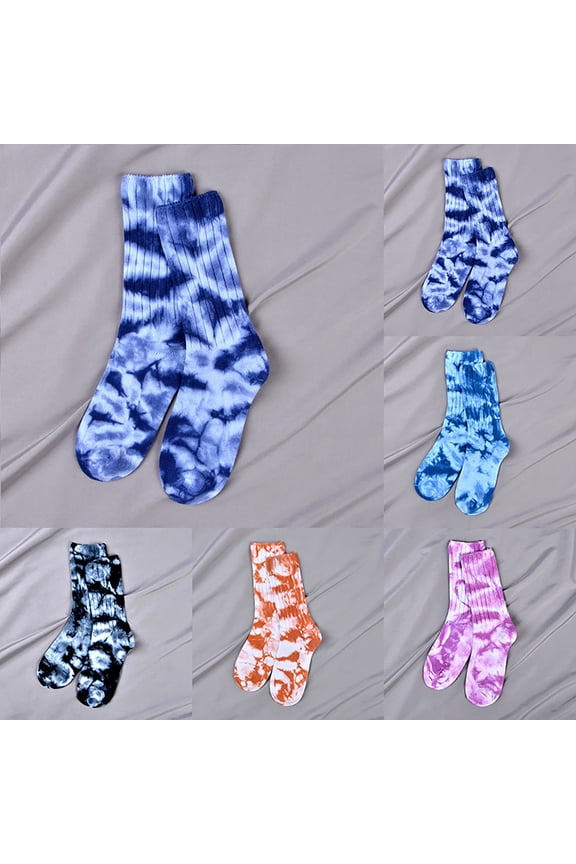 Tie Dye Women's Spring Fall Tie Dye Socks Mid Calf Cotton Long Breathable Versatile Pile Socks Orange One Size