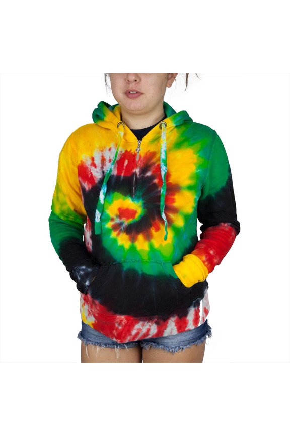Tie Dye Womens 1/4 Zip Hoodie Rasta SM