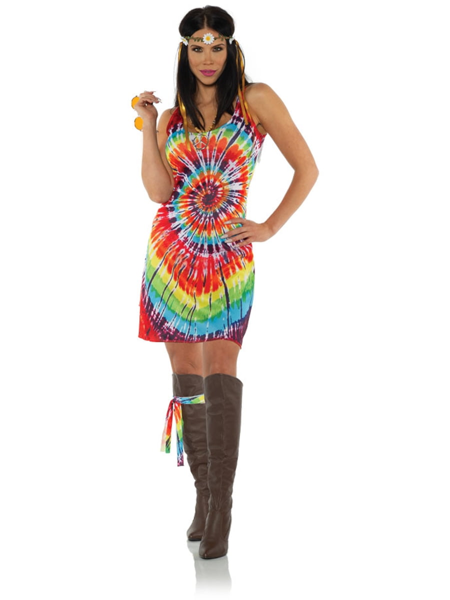 Women's Groovy 60s Tye Dye Hippie Mini Dress Costume X-Small 0-2