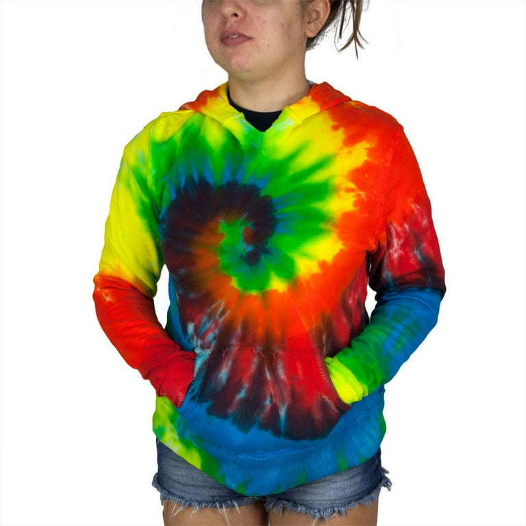 Tie Dye Womens V Neck Hoodie Rainbow SM Walmart
