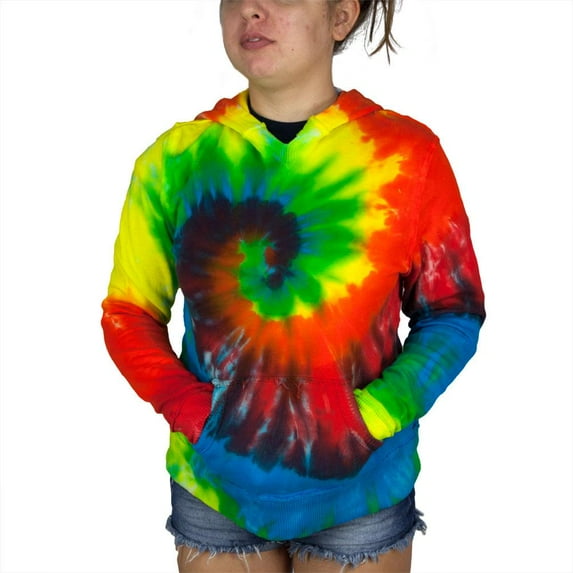 Tie Dye Womens V-Neck Hoodie Rainbow SM
