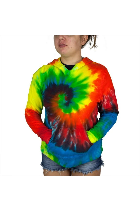 Tie Dye Womens V-Neck Hoodie Rainbow SM