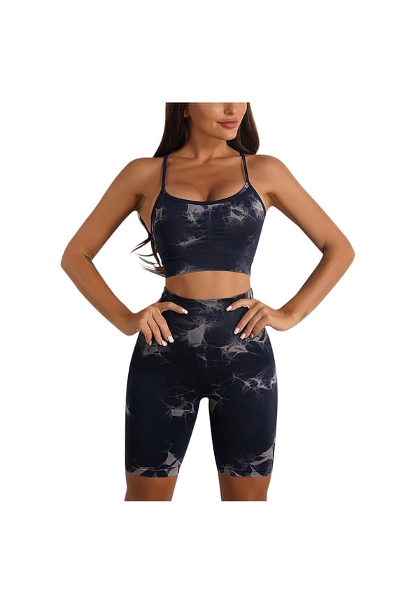 Tie Dye Workout Sets for Women 2 Piece Seamless Sports Bra Crop Tank High Waist Biker Shorts/Long Leggings Yoga Outfits