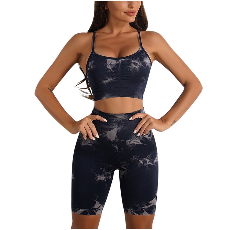 TOEECY 2 Pièces Survêtement Sport Femme - Crop Top Bretelles & Short Taille Haute Fitness Yoga