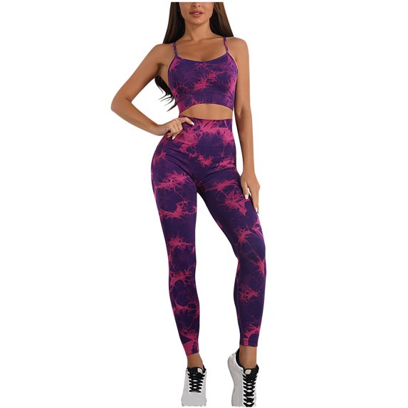 Tie Dye Workout Sets for Women 2 Piece Seamless Sports Bra Crop Tank High Waist Biker Shorts/Long Leggings Yoga Outfits