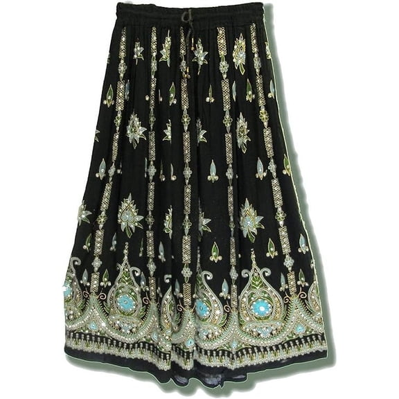 Tie Dye Yoga Trend Women's Sequined Crinkle Broomstick Gypsy Long Skirt