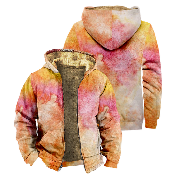 Tie Dye Zipper Hoodie Men's Long Sleeve Jacket Fashion Streetwear Thickened Winter Coat