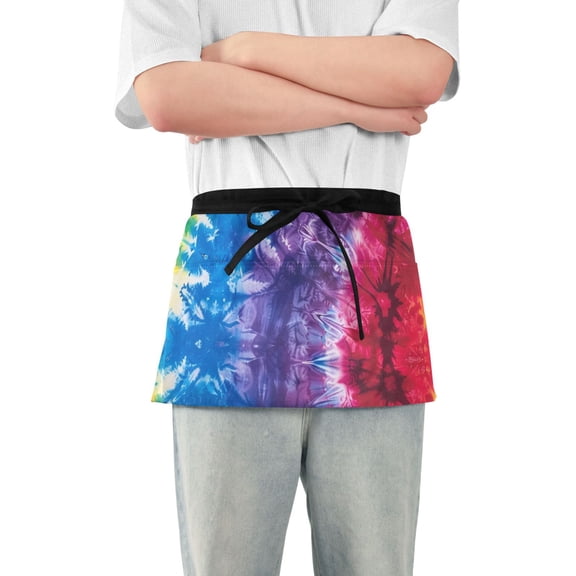 Tie Dye in Rainbow Colors Short Server Apron with 3 Pockets for Unisex Chef Gardening