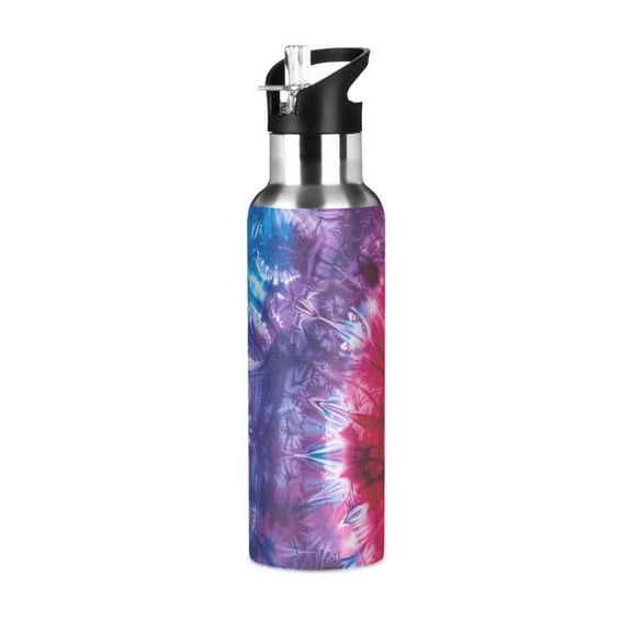 Tie Dye in Rainbow Colors Sports Bottle with Straw Stainless Steel Water Jug Portable Thermal Cup Leak-proof 1000ML