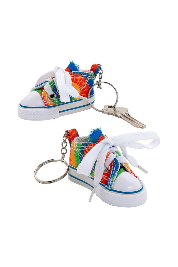 Tie-Dyed Canvas Tennis Shoe Keychains - 12 Pieces