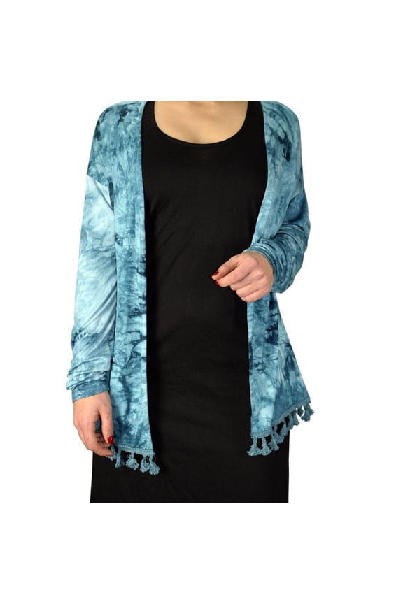 Tie Dyed Cascading Drape Asymmetric Hem Open Front Cardigan Top