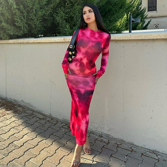 Tie-Dyed Dress Maxi Bodycon Dresses (XL, MultiRose)