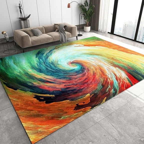 Tie-Dyed Rugs For Living Room, Red Green Blue Brown Spiral Vortex Area Rug, Non-Slip Soft Easy Clean Foldable Non-Shedding Washable Mat For Bedroom Entryway Hallway Study Room 1x2ft