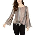 thumbnail image 1 of Tie-Front Lantern-Sleeve Top Pink Array Stripe XXL, 1 of 1