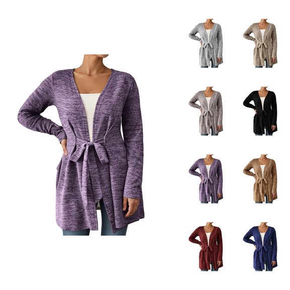 Tie Front Long Cardigans for Women 2025 Fall Long Sleeve Open Front Casual Loose Cardigan Sweaters Shrugs Cover Ups