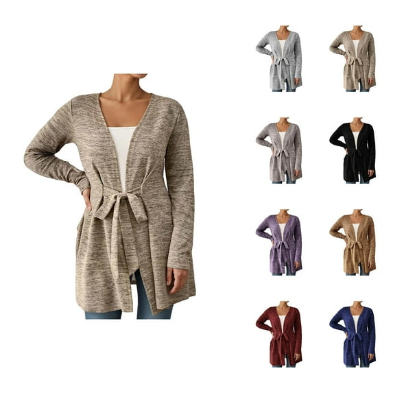 Tie Front Long Cardigans for Women 2025 Fall Long Sleeve Open Front Casual Loose Cardigan Sweaters Shrugs Cover Ups