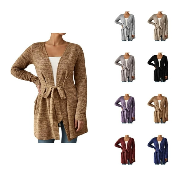 Tie Front Long Cardigans for Women 2025 Fall Long Sleeve Open Front Casual Loose Cardigan Sweaters Shrugs Cover Ups