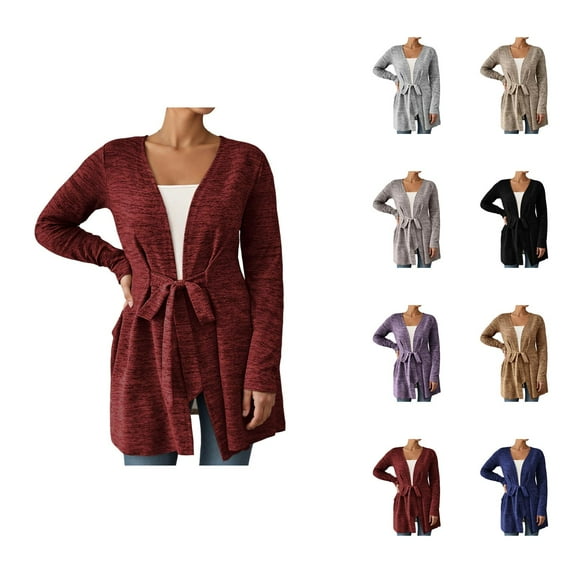 Tie Front Long Cardigans for Women 2025 Fall Long Sleeve Open Front Casual Loose Cardigan Sweaters Shrugs Cover Ups
