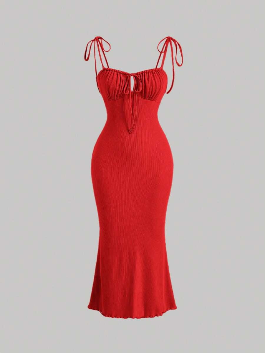 tie front ruched bust cami dress Tie Front Ruched Bust Cami Dress  Parthea Fashion