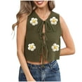 thumbnail image 1 of Tie Front Sweater Vest Women Floral Sleeveless Knit Vests Y2k Cute Fashion Casual Sleeveless Tops Army Green, S, 1 of 7