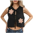 thumbnail image 1 of Tie Front Sweater Vest Women Floral Sleeveless Knit Vests Y2k Cute Fashion Casual Sleeveless Tops Dark Gray, L, 1 of 7