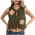 thumbnail image 1 of Tie Front Sweater Vest Women Floral Sleeveless Knit Vests Y2k Cute Fashion Casual Sleeveless Tops Green, M, 1 of 7