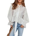 thumbnail image 1 of Tie Front Tops Womens Peplum Top Length Sleeve Going Out Tops Summer Vacation Blouse White S, 1 of 7