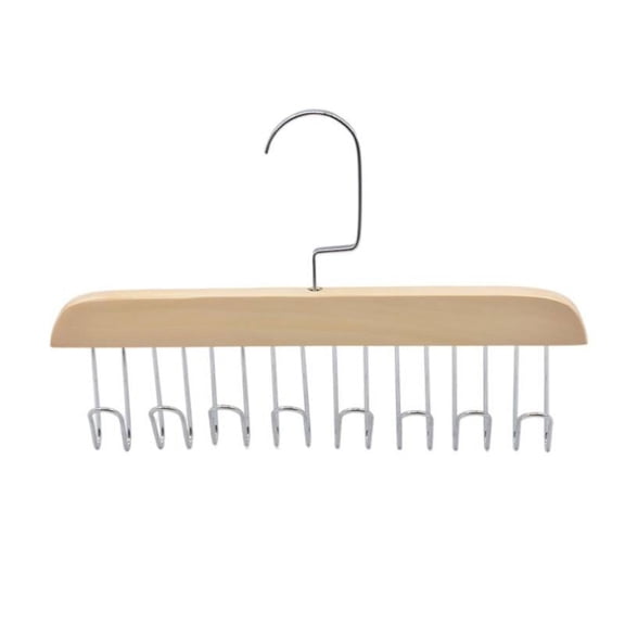 Tie Hanger Closets Storage Wood + Stainless Steel Tie Belt Tie Rack for Masks Tank Tops Scarves Adult - Beige