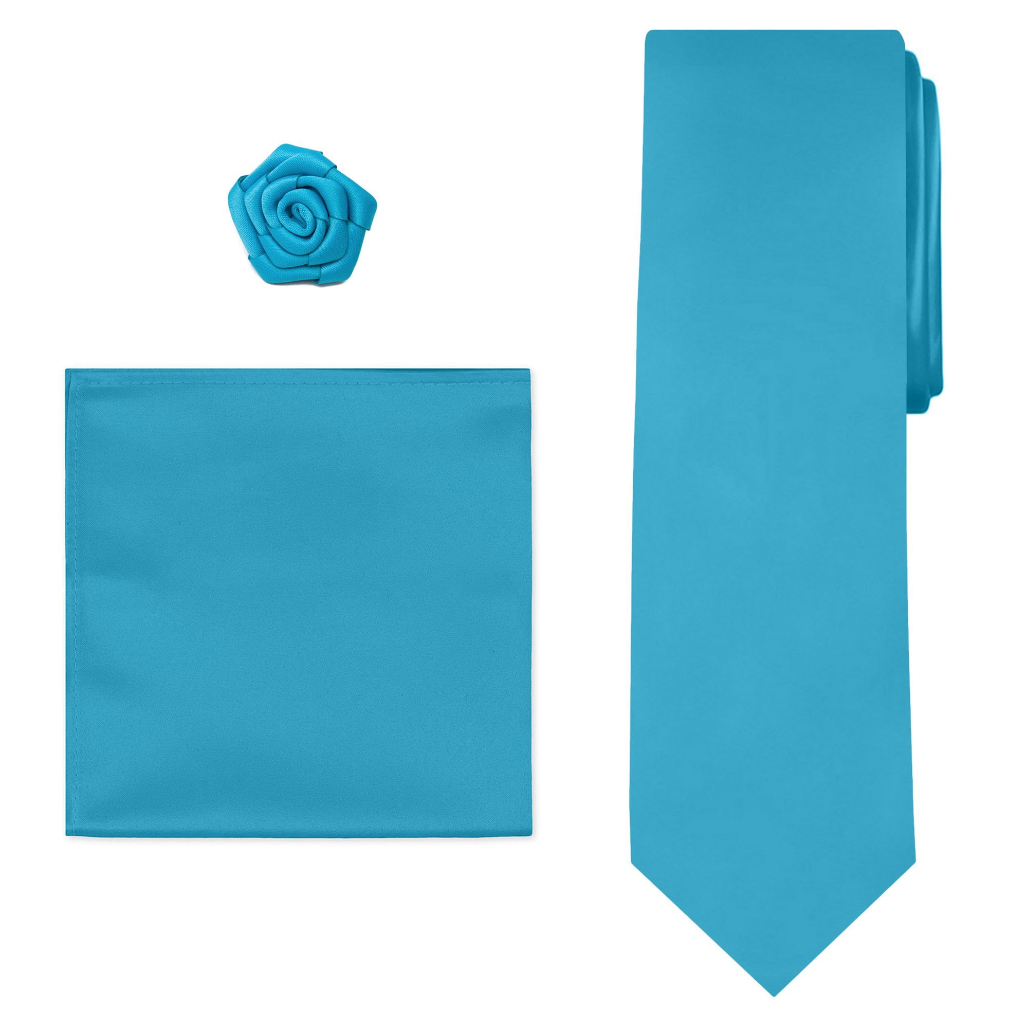 Jacob Alexander Men's Solid Color Tie & Pocket Square Set - Turquoise Blue, Dry Clean Only - View #5