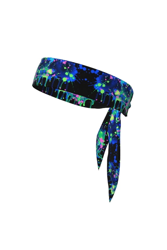 Tie Headbands Blue Neon Paint Splatter Sports Bandana Hair Band Elastic Karate Adjustable Non Slip Hairband For Men Women