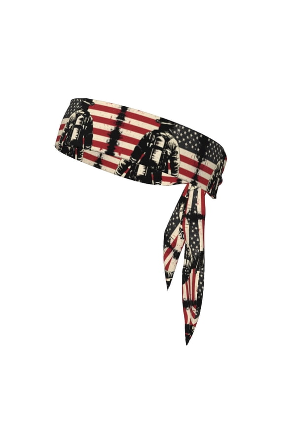 Tie Headbands Retro Thin Red Firefighter Line Flag Sports Bandana Hair Band Elastic Karate Adjustable Non Slip Hairband For Men Women