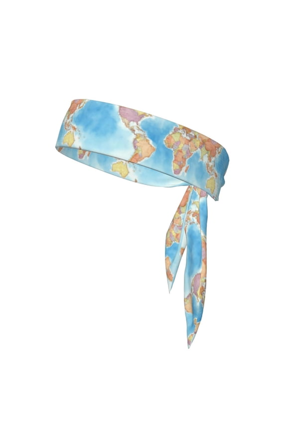 Tie Headbands World Map Sports Bandana Hair Band Elastic Karate Adjustable Non Slip Hairband For Men Women