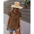 thumbnail image 1 of Tie Neck Half Button Flowy Short Sleeve Summer Blouse for Women, 1 of 3