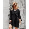 thumbnail image 1 of Tie Neck Long Sleeve Ruffle Lace Detail Tunic Dress for Women, 1 of 3